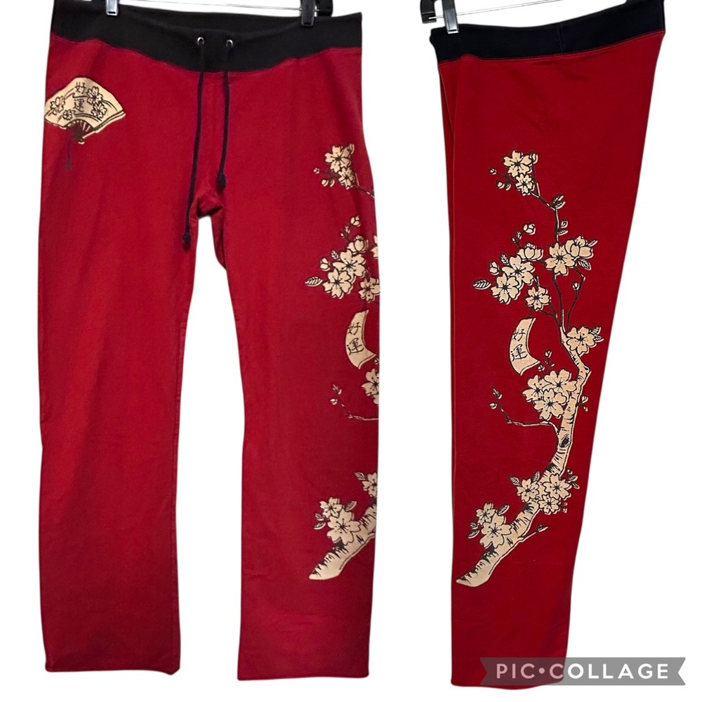 Lucky brand L-XL sweatpants Asian cherry blossom floral print low rise y2k boho